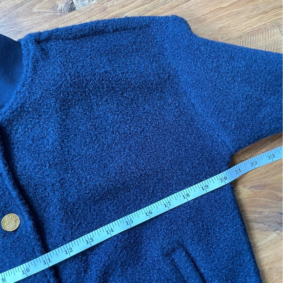 J. Crew Boucle Teddy Fleece Bomber Jacket in Navy Blue Gold Buttons size XS - Picture 12 of 16